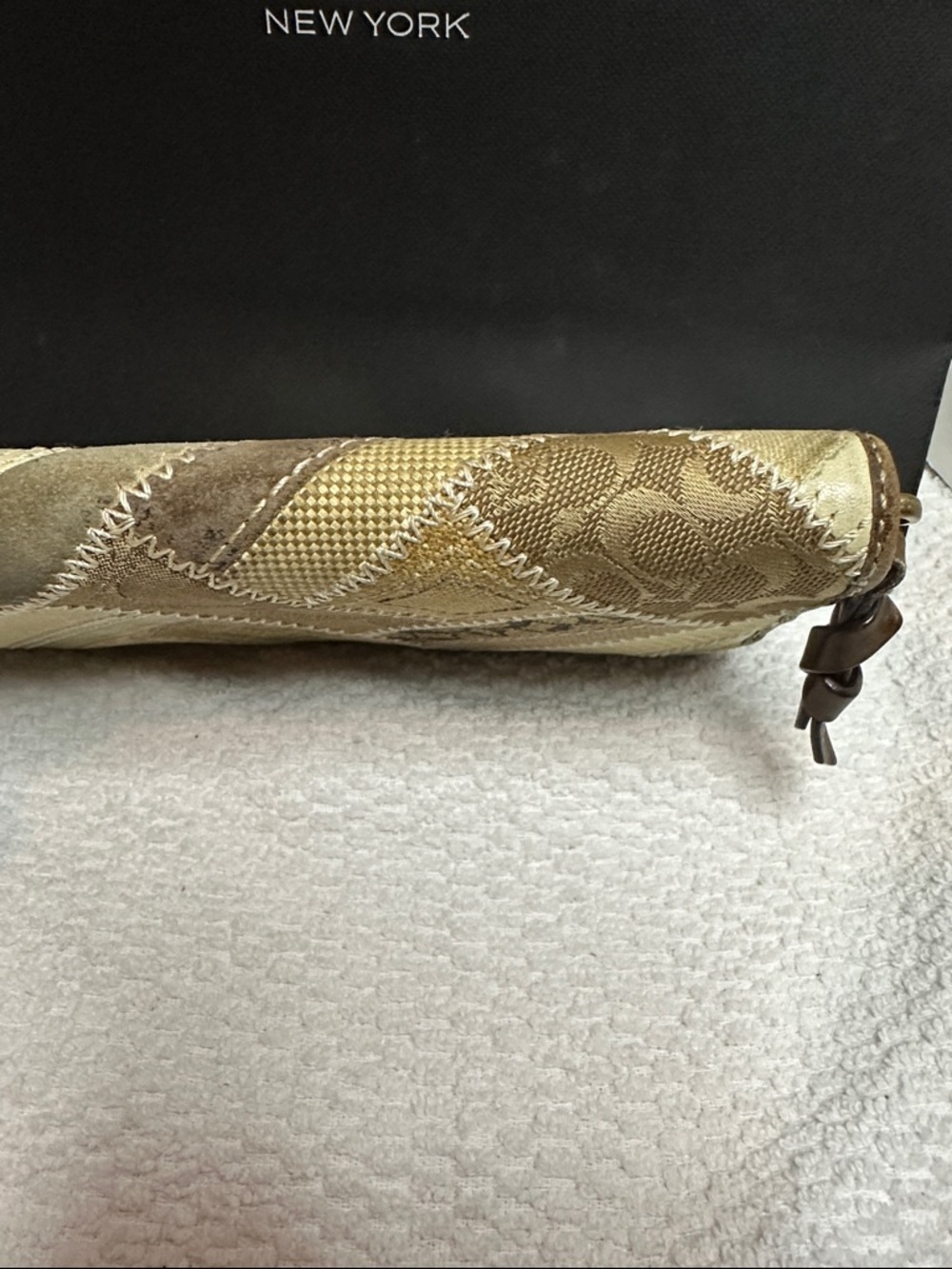 Coach Gold and Brown Patchwork Zip Wallet - Picture 10 of 11